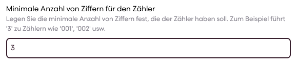 Minimale Anzahl von Ziffern für den Zähler